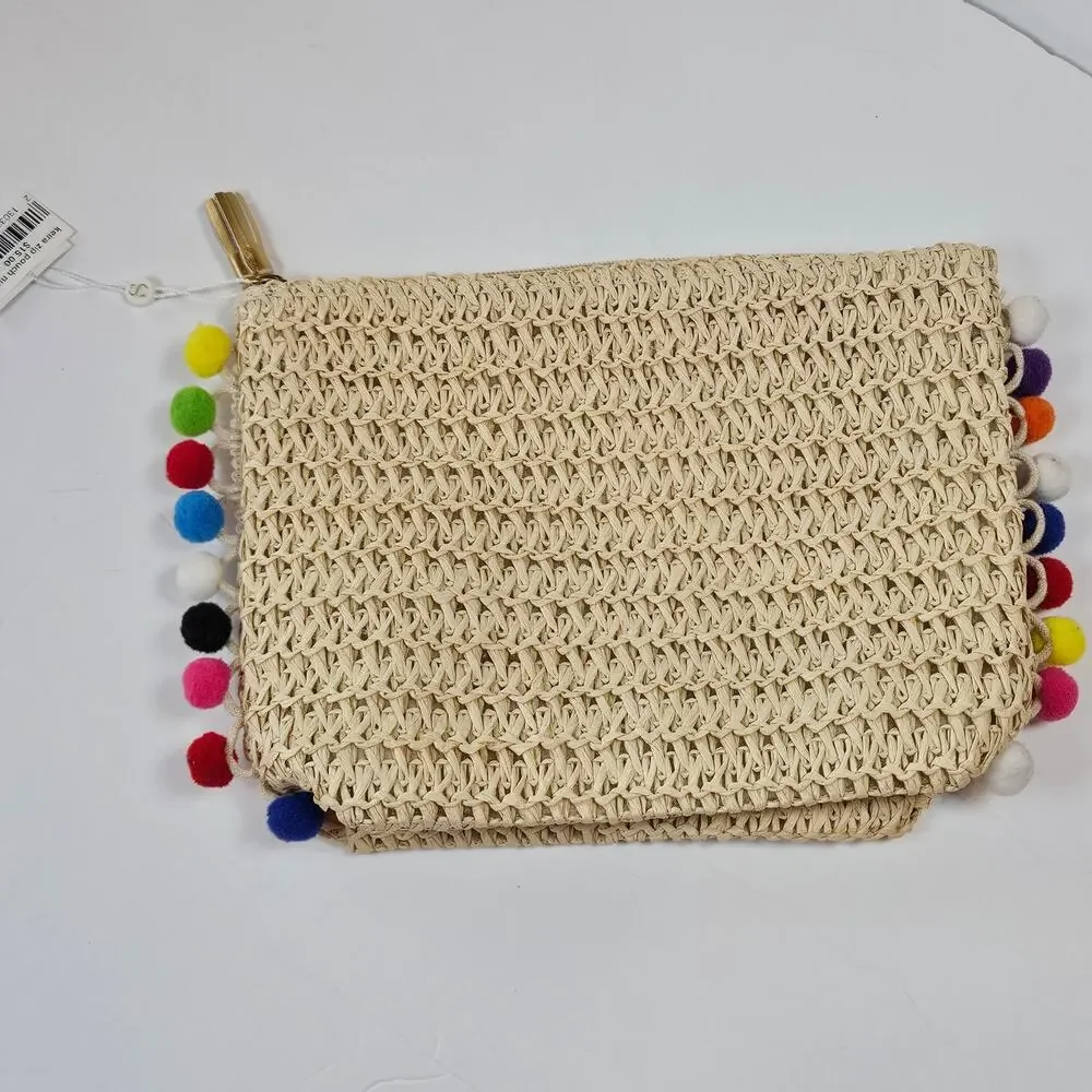Shiraleah Chicago Keira Zip Pouch Beige Tan‎ Raffia
